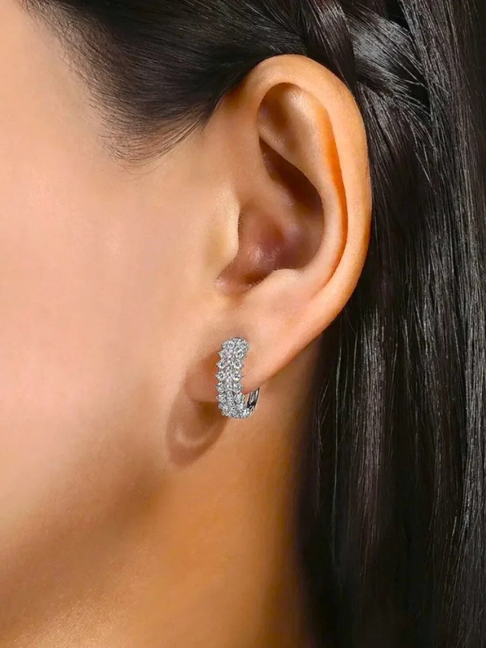 14K White Gold Womens Small 2ct Diamond Hoop Earrings New 14 K Silver Jewelry